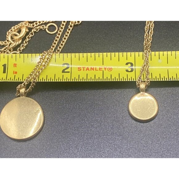 Signed J. Crew Necklaces Round Medallion Two Pendant Chain Gold Tone 14" and 18" - Picture 8 of 8